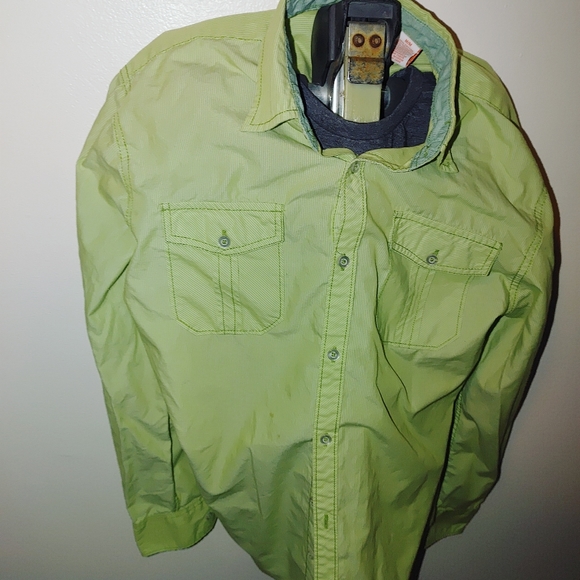 Mens Green Button Down Collard Dress Shirt - Picture 6 of 8
